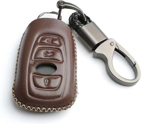 img 4 attached to WFMJ Leather For Subaru Outback XV Crosstrek Impreza BRZ WRX Forester Sti Remote Smart 4 Buttons Key Fob Case Holder Cover Chain (Brown)