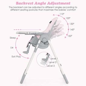 img 3 attached to Найдите идеальный комфорт для своих малышей со складным стульчиком для кормления INFANS с регулируемой спинкой, подставкой для ног и высотой сиденья розового цвета
