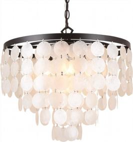 img 3 attached to Coastal 5 Light Pendant Chandelier ALICE HOUSE 18.2" White Shell, Brown Finish For Dining Room, Kitchen Island Foyer Entrance Living Room AL1701-P5
