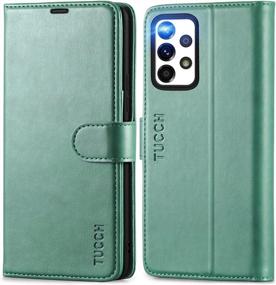 img 4 attached to TUCCH Galaxy A53 5G Wallet Case With Magnetic Kickstand, RFID Blocking Card Slots, And TPU Shockproof Interior - Myrtle Green PU Leather Flip Cover | Compatible With Samsung Galaxy A53 6.5-Inch 2022