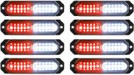 aspl 8pcs sync feature ultra slim 12-led surface mount flashing strobe lights for truck car vehicle led mini grille light head emergency beacon hazard warning lights (red/white) logo