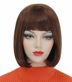 img 4 attached to 🐝 Mersi Honey Brown Bob Wigs with Bangs, Synthetic Cute Cosplay Costume Short Hair Wig for Party Halloween S029BR