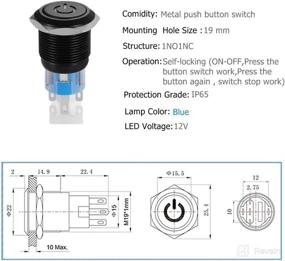 img 3 attached to 🔘 Quentacy 19mm 3/4" Metal Latching Pushbutton Switch 12V Power Symbol LED 1NO1NC SPDT ON/Off Black Waterproof Toggle Switch with Wire Socket Plug in Blue Color