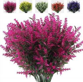 img 4 attached to UV Resistant Fuchsia Artificial Flowers Bundle - Realistic Looking Outdoor Fake Plants For Indoor And Outdoor Hanging Decorations - Plastic Lavender Shrubs Set Of 8