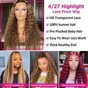 img 1 attached to Pizazz Transparent Honey Blonde Deep Wave Human Hair Wigs For Black Women 180 Density 4/27 Ombre Highlight 13X4 HD Lace Front Wigs Human Hair Pre Plucked With Baby Hair(24 Inch, Brown Mix Gloden Color)