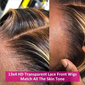 img 2 attached to Pizazz Transparent Honey Blonde Deep Wave Human Hair Wigs For Black Women 180 Density 4/27 Ombre Highlight 13X4 HD Lace Front Wigs Human Hair Pre Plucked With Baby Hair(24 Inch, Brown Mix Gloden Color)