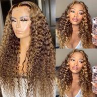 pizazz transparent honey blonde deep wave human hair wigs for black women 180 density 4/27 ombre highlight 13x4 hd lace front wigs human hair pre plucked with baby hair(24 inch, brown mix gloden color) логотип
