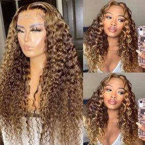 img 4 attached to Pizazz Transparent Honey Blonde Deep Wave Human Hair Wigs For Black Women 180 Density 4/27 Ombre Highlight 13X4 HD Lace Front Wigs Human Hair Pre Plucked With Baby Hair(24 Inch, Brown Mix Gloden Color)
