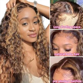 img 3 attached to Pizazz Transparent Honey Blonde Deep Wave Human Hair Wigs For Black Women 180 Density 4/27 Ombre Highlight 13X4 HD Lace Front Wigs Human Hair Pre Plucked With Baby Hair(24 Inch, Brown Mix Gloden Color)