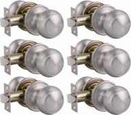 set of 6 keyless door knob handles in classic flat ball style for hall and closet, satin nickel finish by knobonly logo