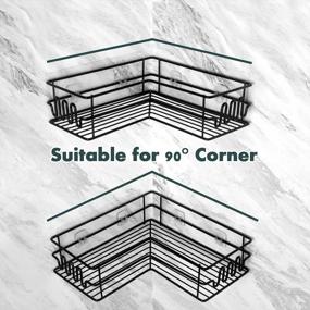 img 1 attached to Organize Your Shower And Save Space With HappyHapi'S Rust Resistant Adhesive Corner Caddy - Matte Black 2 Pack Set With Hooks For Bathroom, Toilet, Kitchen, And Dorm