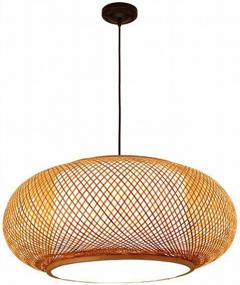 img 4 attached to TFCFL Bamboo Wicker Ceiling Pendant Light Asian Style Rattan Shade Hanging Lamp Ceiling Adjustable Indoor Ceiling Lighting Fixture For Dining Room Kitchen Island (40CM)