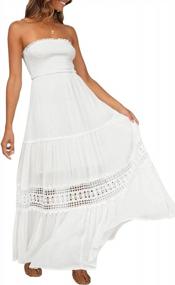 img 3 attached to ZESICA Womens Summer Bohemian Strapless Off Shoulder Lace Trim Backless Flowy A Line Beach Long Maxi Dress