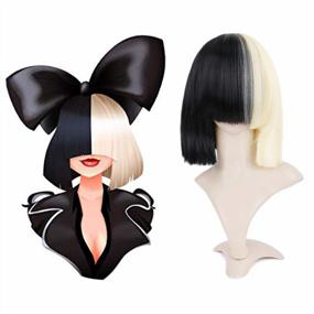 img 4 attached to Transform Your Look With Half Blonde And Half Black 2-Tone Cosplay Wig - Straight Style With Free Mesh Cap Included