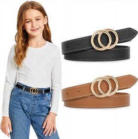 img 4 attached to Double O-Ring Skinny Leather Belts For Teen Girls - Set Of 2 Solid Color Kids Belts By SUOSDEY