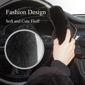 img 1 attached to 🌟 Xizopucy Fluffy Steering Wheel Cover for Women | Universal Rhinestone Bling Girly Steering Wheel Cover | Fits 14.5" - 15" Cars | Diamond Interior Accessories | Anti-Slip | Black