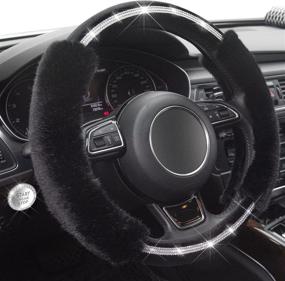 img 4 attached to 🌟 Xizopucy Fluffy Steering Wheel Cover for Women | Universal Rhinestone Bling Girly Steering Wheel Cover | Fits 14.5" - 15" Cars | Diamond Interior Accessories | Anti-Slip | Black