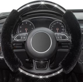img 2 attached to 🌟 Xizopucy Fluffy Steering Wheel Cover for Women | Universal Rhinestone Bling Girly Steering Wheel Cover | Fits 14.5" - 15" Cars | Diamond Interior Accessories | Anti-Slip | Black
