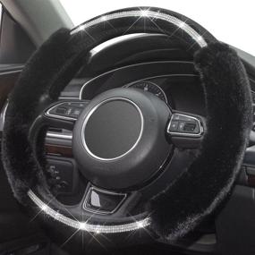 img 3 attached to 🌟 Xizopucy Fluffy Steering Wheel Cover for Women | Universal Rhinestone Bling Girly Steering Wheel Cover | Fits 14.5" - 15" Cars | Diamond Interior Accessories | Anti-Slip | Black