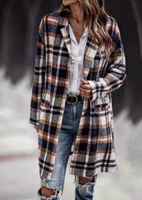 img 3 attached to Women'S Plaid Casual Shirt Jacket Long Sleeve Button Lapel Midi Shacket Loose Elegant Coat With Pockets