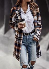 img 2 attached to Women'S Plaid Casual Shirt Jacket Long Sleeve Button Lapel Midi Shacket Loose Elegant Coat With Pockets