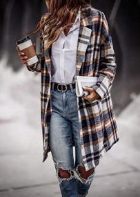 img 1 attached to Women'S Plaid Casual Shirt Jacket Long Sleeve Button Lapel Midi Shacket Loose Elegant Coat With Pockets