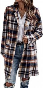 img 4 attached to Women'S Plaid Casual Shirt Jacket Long Sleeve Button Lapel Midi Shacket Loose Elegant Coat With Pockets