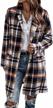 women's plaid casual shirt jacket long sleeve button lapel midi shacket loose elegant coat with pockets logo