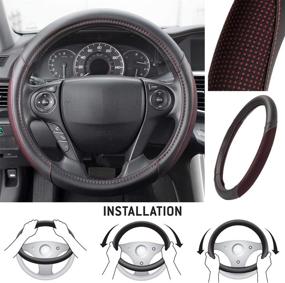 img 2 attached to 🚗 Enhance Driving Experience with Motor Trend SW-808-WN Wine Steering Wheel Cover - Dotted Comfort Polyester Grip on Stitched Synthetic Leather