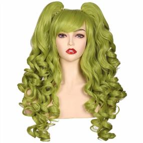 img 4 attached to Olive Green Long Curly Cosplay Wig With 2 Ponytails - ColorGround