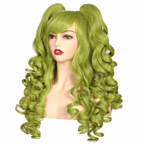 img 3 attached to Olive Green Long Curly Cosplay Wig With 2 Ponytails - ColorGround