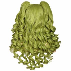 img 2 attached to Olive Green Long Curly Cosplay Wig With 2 Ponytails - ColorGround