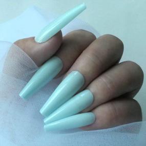 img 2 attached to Get Glamorous With 100Pc Colored Coffin Press-On Nails In Glossy Light Blue Ballerina Shape For A Chic Manicure - Perfect For Women And Girls