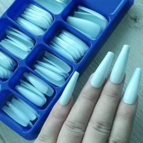 img 3 attached to Get Glamorous With 100Pc Colored Coffin Press-On Nails In Glossy Light Blue Ballerina Shape For A Chic Manicure - Perfect For Women And Girls