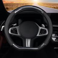 d-shaped carbon fiber steering wheel cover, premium leather with sport style anti-slip car 🔧 wheel wrap, soft & breathable, universal fit 15 inch flat bottom car/auto/suv steering wheels - black логотип