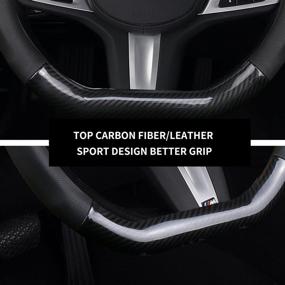 img 1 attached to D-Shaped Carbon Fiber Steering Wheel Cover, Premium Leather with Sport Style Anti-Slip Car 🔧 Wheel Wrap, Soft & Breathable, Universal Fit 15 Inch Flat Bottom Car/Auto/SUV Steering Wheels - Black