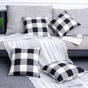 img 4 attached to Farmhouse Chic: Set Of 4 Buffalo Check Plaid Throw Pillow Covers For Home Decor & Living Spaces!