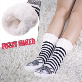 img 3 attached to Cozy Non-Slip Winter Slipper Socks For Women With Super Soft Fuzzy Animal Cartoon Design