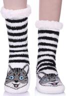 cozy non-slip winter slipper socks for women with super soft fuzzy animal cartoon design logo