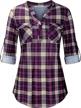👚 baikea women's roll up long sleeve notch neck plaid shirt: stylish checkered tunic top for casual chic logo