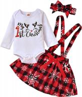 newborn baby girl christmas outfit my 1st xmas romper top+suspender plaid skirt+headband clothes set aoty logo