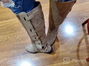 img 8 attached to Women'S Strappy Motorcycle Knee High Boots Winter Lace Up Riding Flat Low Heel Shoes
