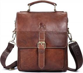 img 4 attached to BAIGIO Мужская сумка через плечо из натуральной кожи Сумки-мессенджеры Маленькая сумка-портфель (коричневый-1)