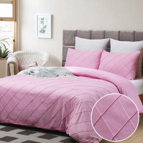 img 4 attached to Sleep In Style With Vaulia'S Elegant Diamond Pintuck Design Duvet Cover Set - Soft Microfiber Queen Size, Pink Color, 3-Piece Set