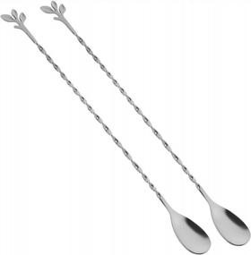 img 4 attached to AnSaw 12-Inch Stainless Steel Mixing Spoon, 2-Pieces Silver Spiral Pattern Bar Spoons