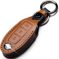 zihafate leather car key fob cover compatible with nissan keyless remote control for nissan x-trail rogue altima quest pathfinder sentra patrol cima fuga armada teana murano etc (a-brown) logo