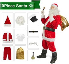 img 3 attached to Мужской роскошный бархатный костюм Санта-Клауса из 10 предметов, набор для косплея на рождественскую вечеринку