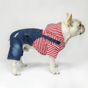 img 2 attached to 🐶 Warm Winter Pet Cowboy Overalls with Hat - Soft and Stylish Winter Clothing for Small to Medium Dogs and Cats - Pet Denim Dog Jeans Jumpsuit Overall Strip Hoodie Coat