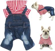 🐶 warm winter pet cowboy overalls with hat - soft and stylish winter clothing for small to medium dogs and cats - pet denim dog jeans jumpsuit overall strip hoodie coat логотип