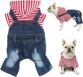 img 4 attached to 🐶 Warm Winter Pet Cowboy Overalls with Hat - Soft and Stylish Winter Clothing for Small to Medium Dogs and Cats - Pet Denim Dog Jeans Jumpsuit Overall Strip Hoodie Coat